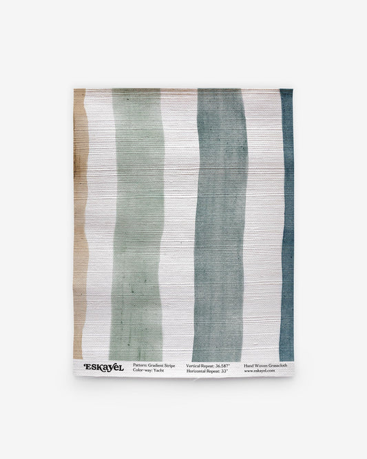 A Gradient Stripe Grasscloth Sample Yacht blue, green, and brown stripe sample