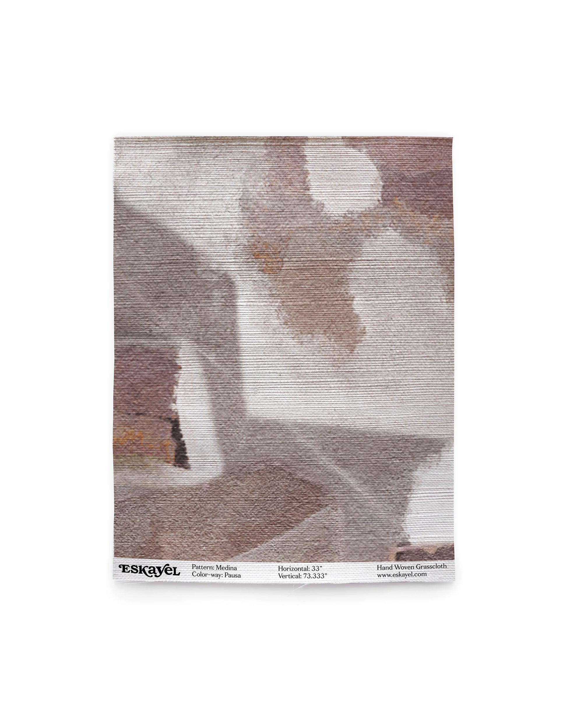 A brown and white Medina Grasscloth Sample Pausa on wallpaper