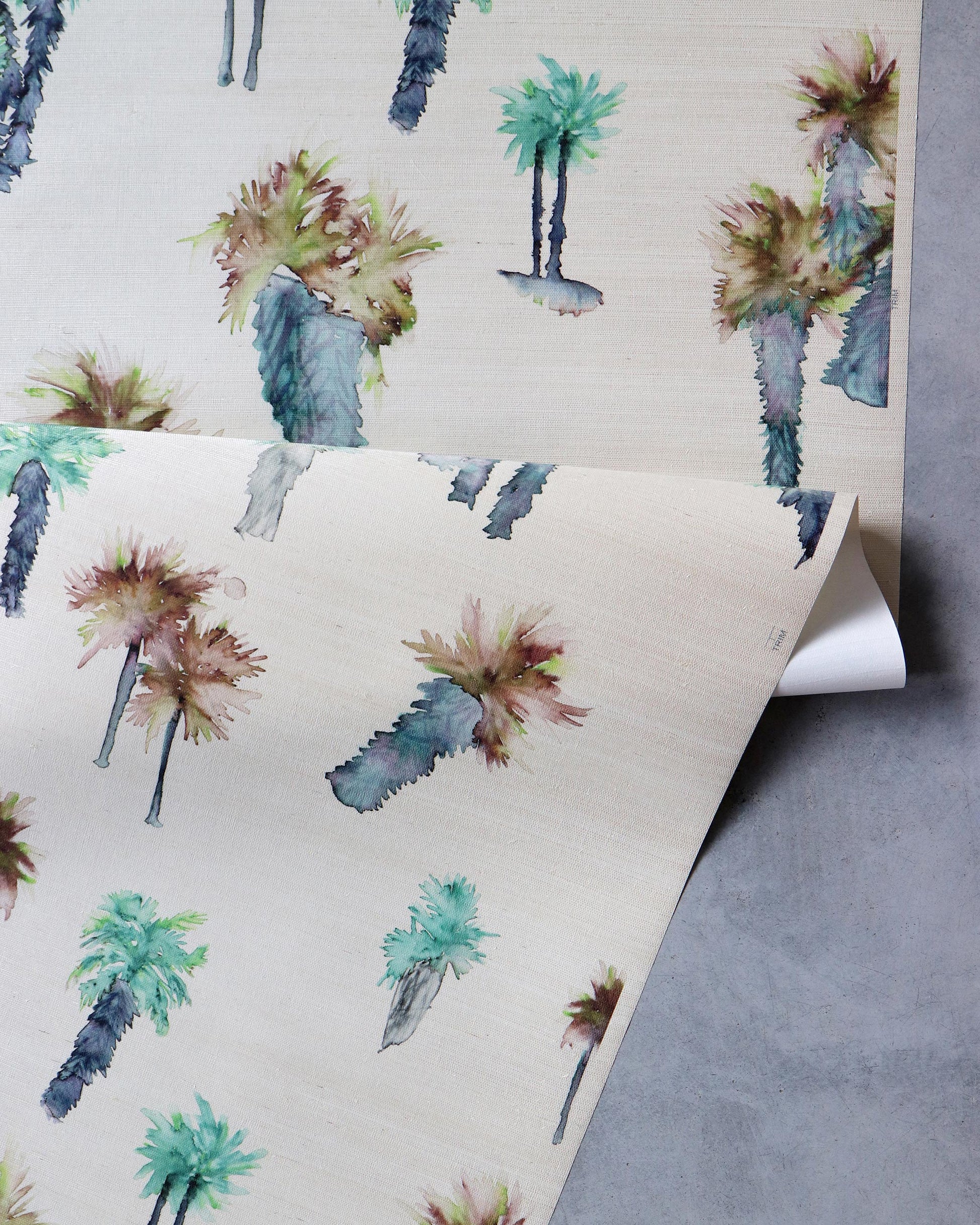 A Perfect Palm Grasscloth Pool paper with palm trees