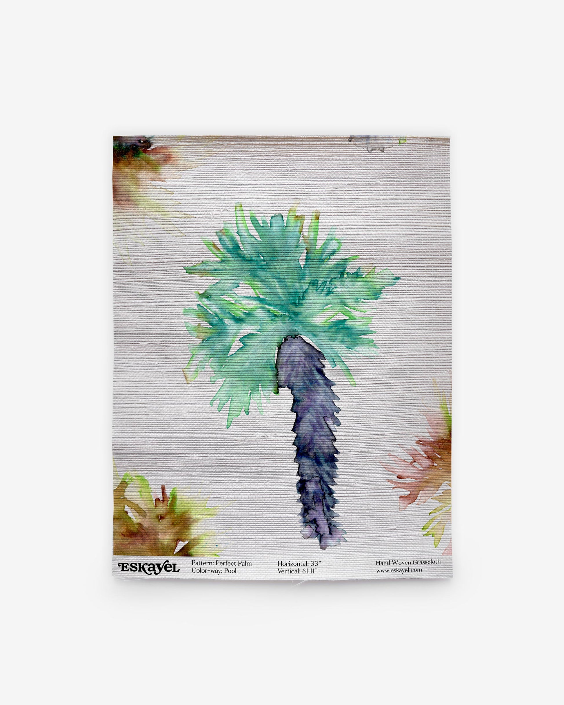 A Perfect Palm Grasscloth Pool painting of palm trees in a watercolor style