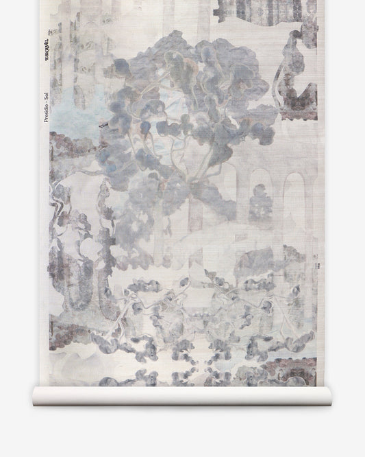 A blue and white Presidio Grasscloth||Sol wallpaper with a painting on it.