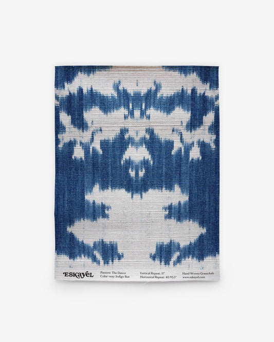 a Dance Grasscloth Sample Indigo ikat sample, choose the blue and white ikat pattern on wallpaper
