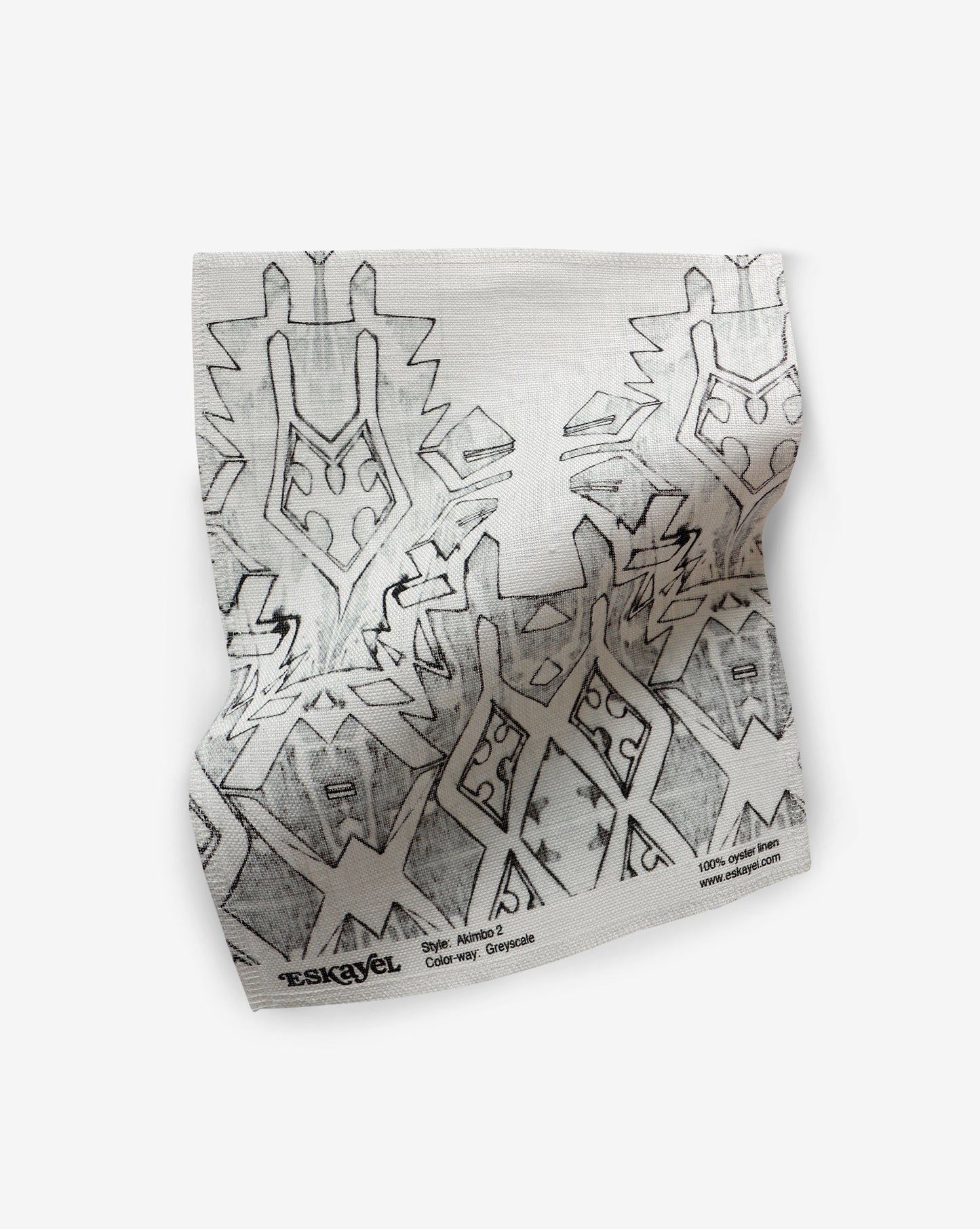 A black and white graphic geometric pattern on the Akimbo 2 Fabric||Greyscale.