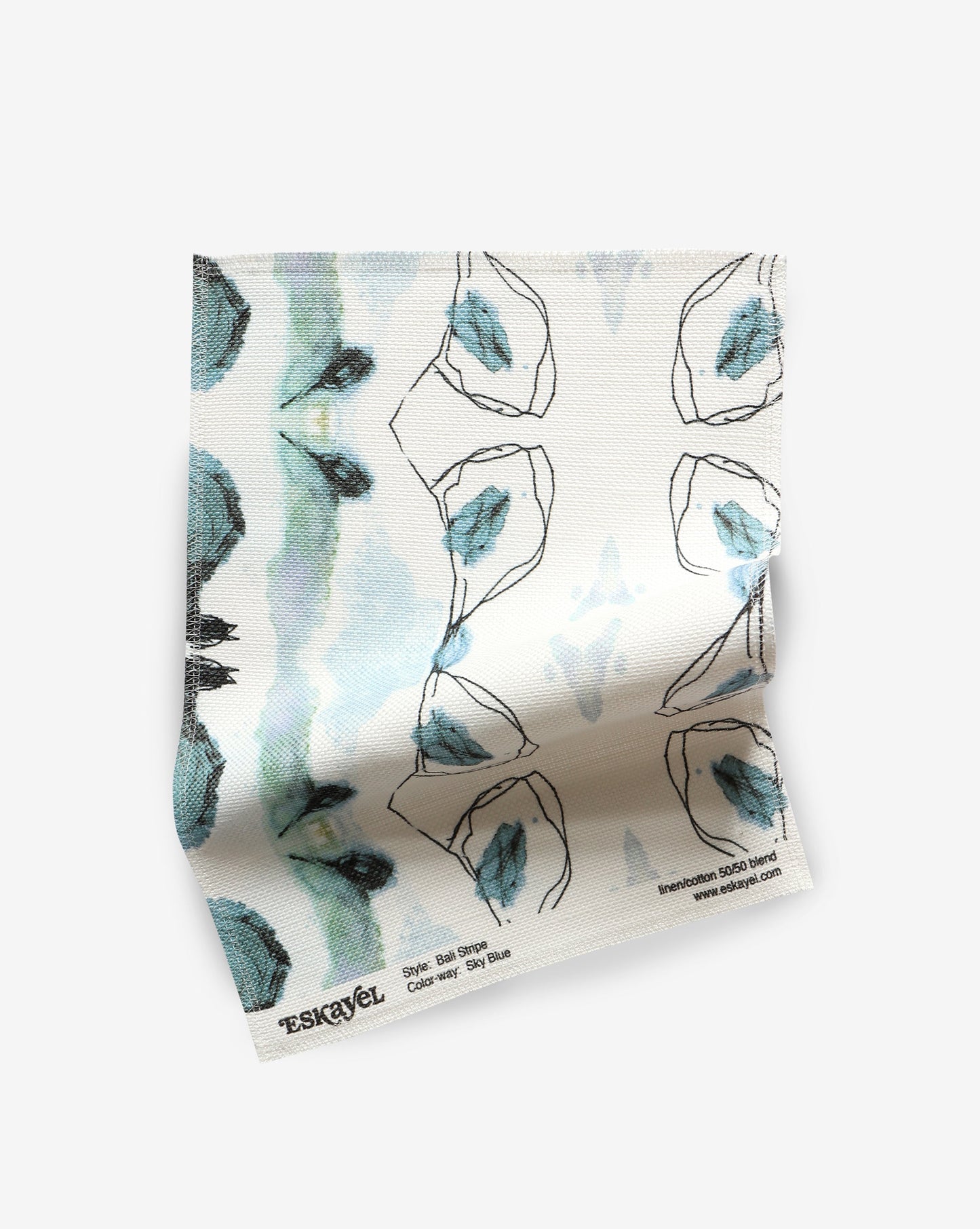 A Bali Stripe Fabric Sample Sky Blue with an abstract design on it