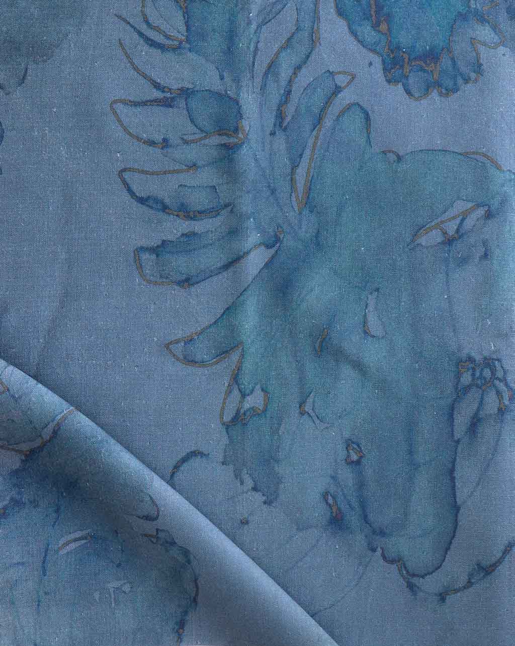 A close up of luxury wallpaper with a floral design in Belize Blooms Fabric Night Fog