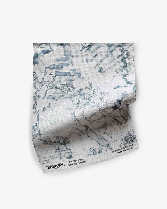 A Bosky Toile Fabric Sample Midnight with a map on it