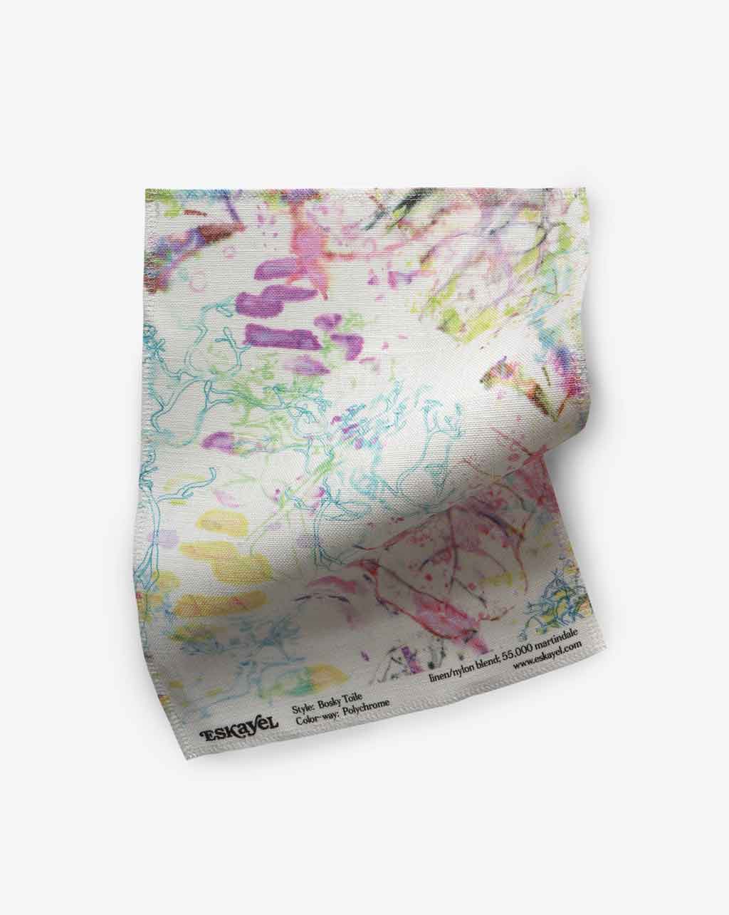 a Bosky Toile Fabric Sample Polychrome to see a piece of fabric with colorful paint on it