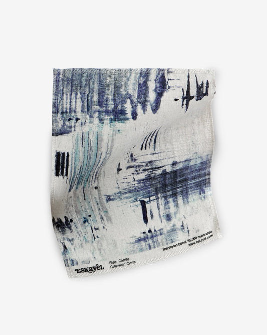 A Cherifia Fabric Sample Cyrrus abstract painting on a white background