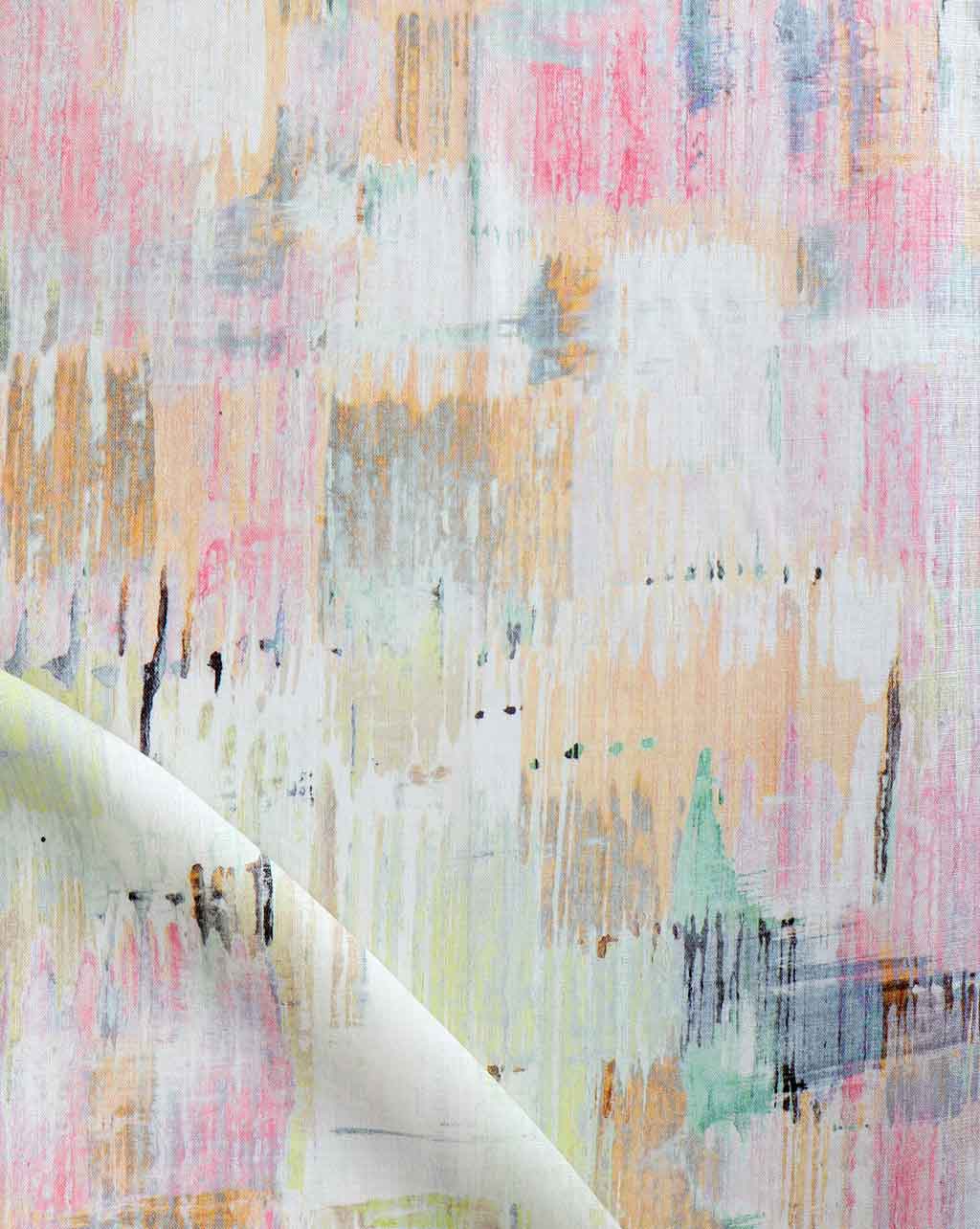 A close up of an abstract Cherifia Fabric Karmouss artwork on a piece of fabric