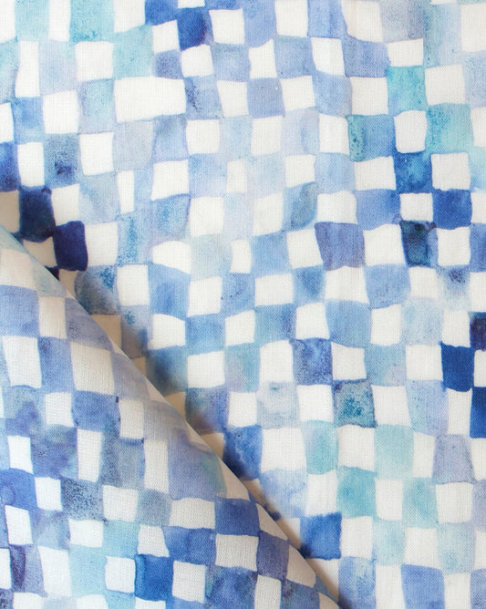 A close up of a high-end Chess Fabric Ocean with a blue and white checkerboard pattern