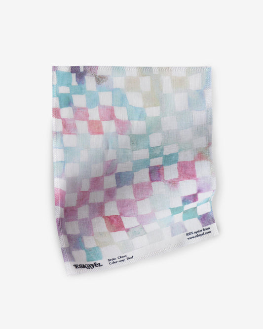 Watercolored Chess Reef Fabric sample in soft pastels and vibrant colors | Eskayel