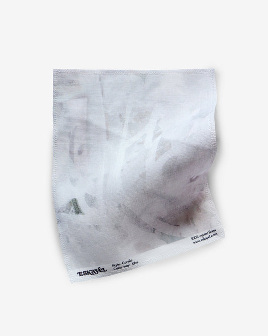 Artisinal fabric sample of Cortile Alba in a pale warm grey with white tones | Eskayel