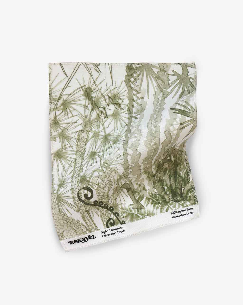 A piece of Domenica Fabric with an image of plants on it