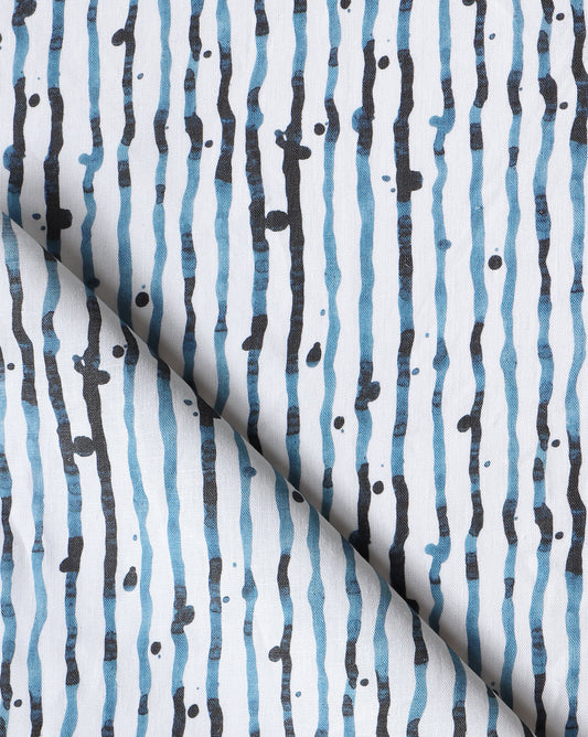 A Drippy Stripe Fabric||Azure pattern on a white background.