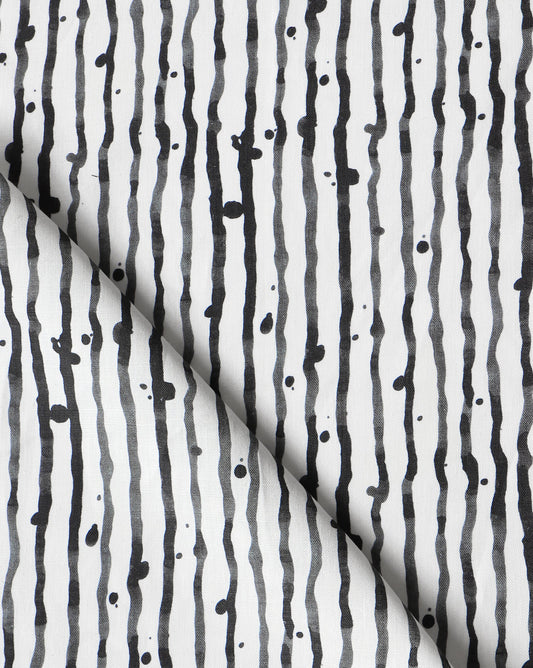 Eskayel's signature inky style emerges on a white background with Drippy Stripe Fabric Slate