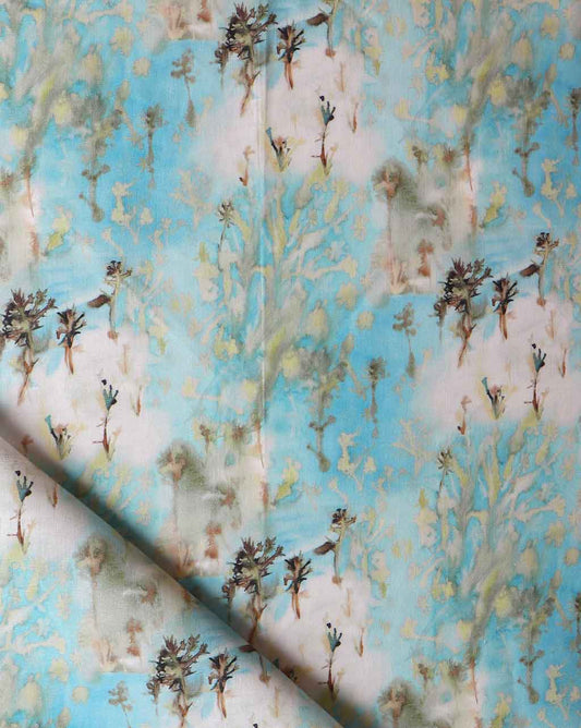 Emvasia Fabric||Morea is a blue and white fabric with birds on it.