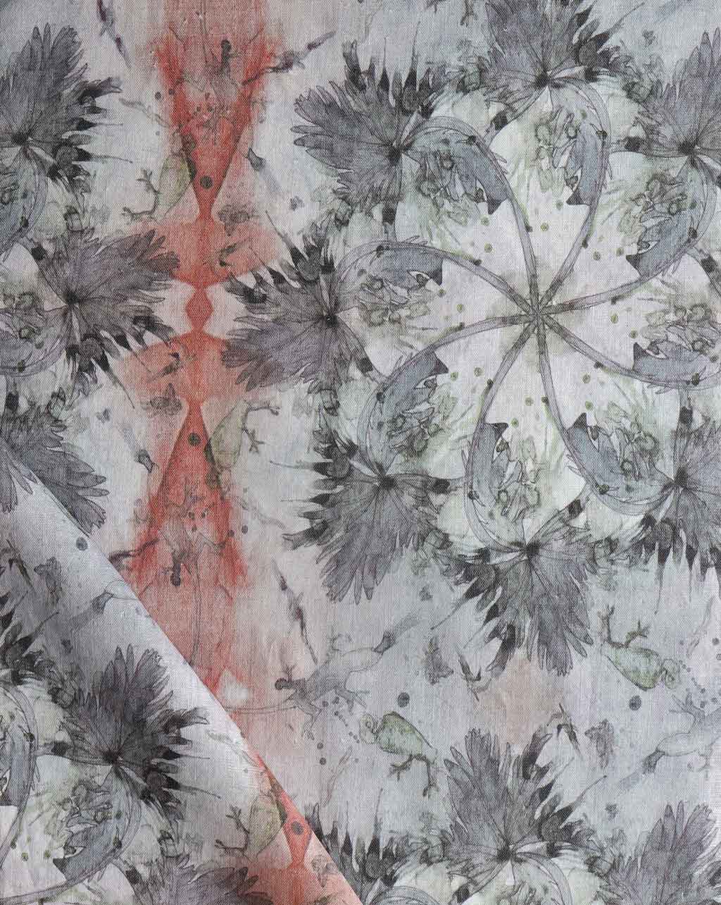 An image of Laurel Forest Fabric with a flower design on it.