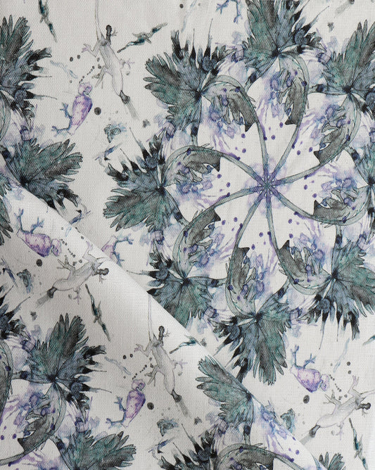 A Laurel Forest Fabric with a blue and purple tropical atmosphere.