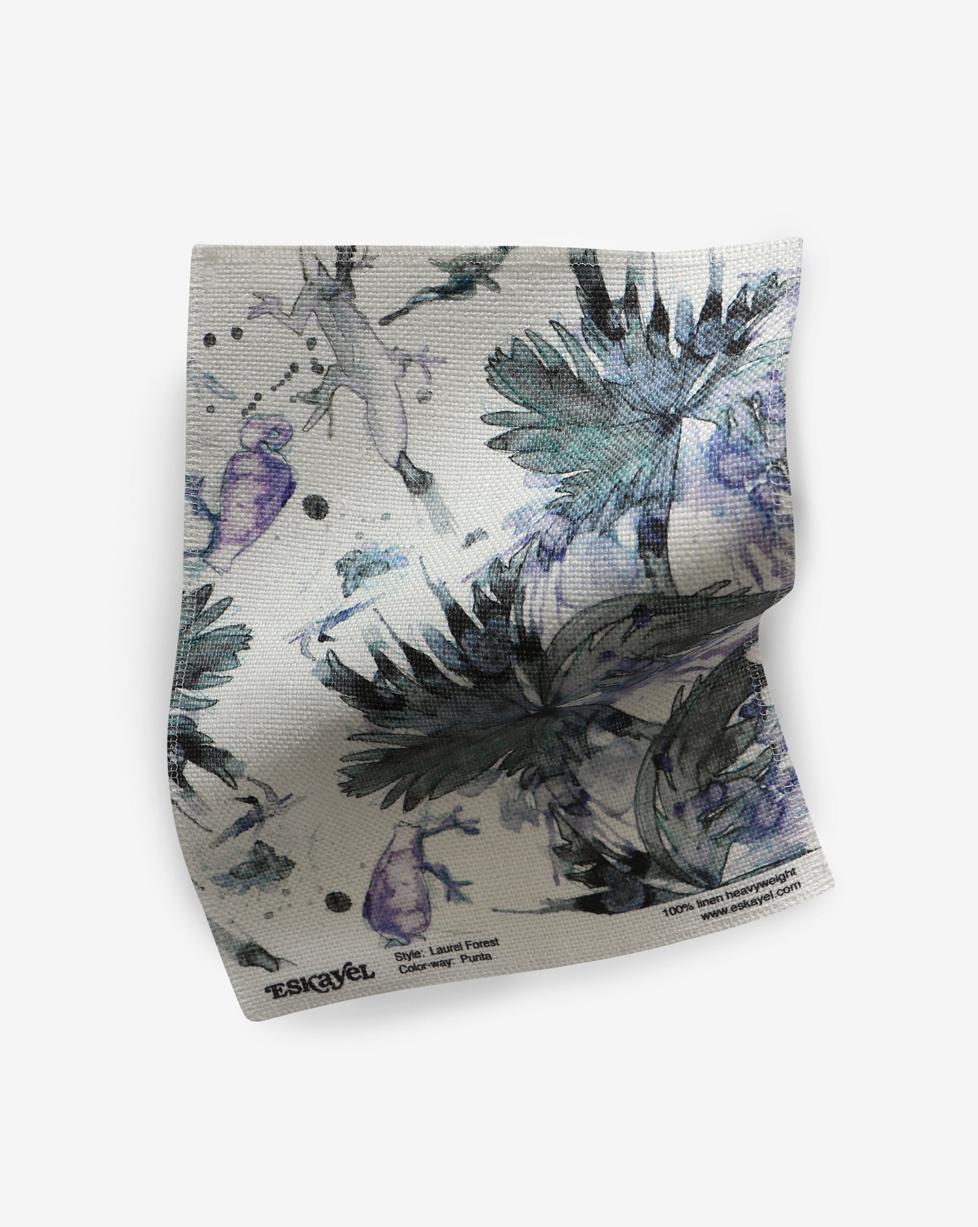 A Laurel Forest Fabric fabric with purple flowers on it in a tropical atmosphere