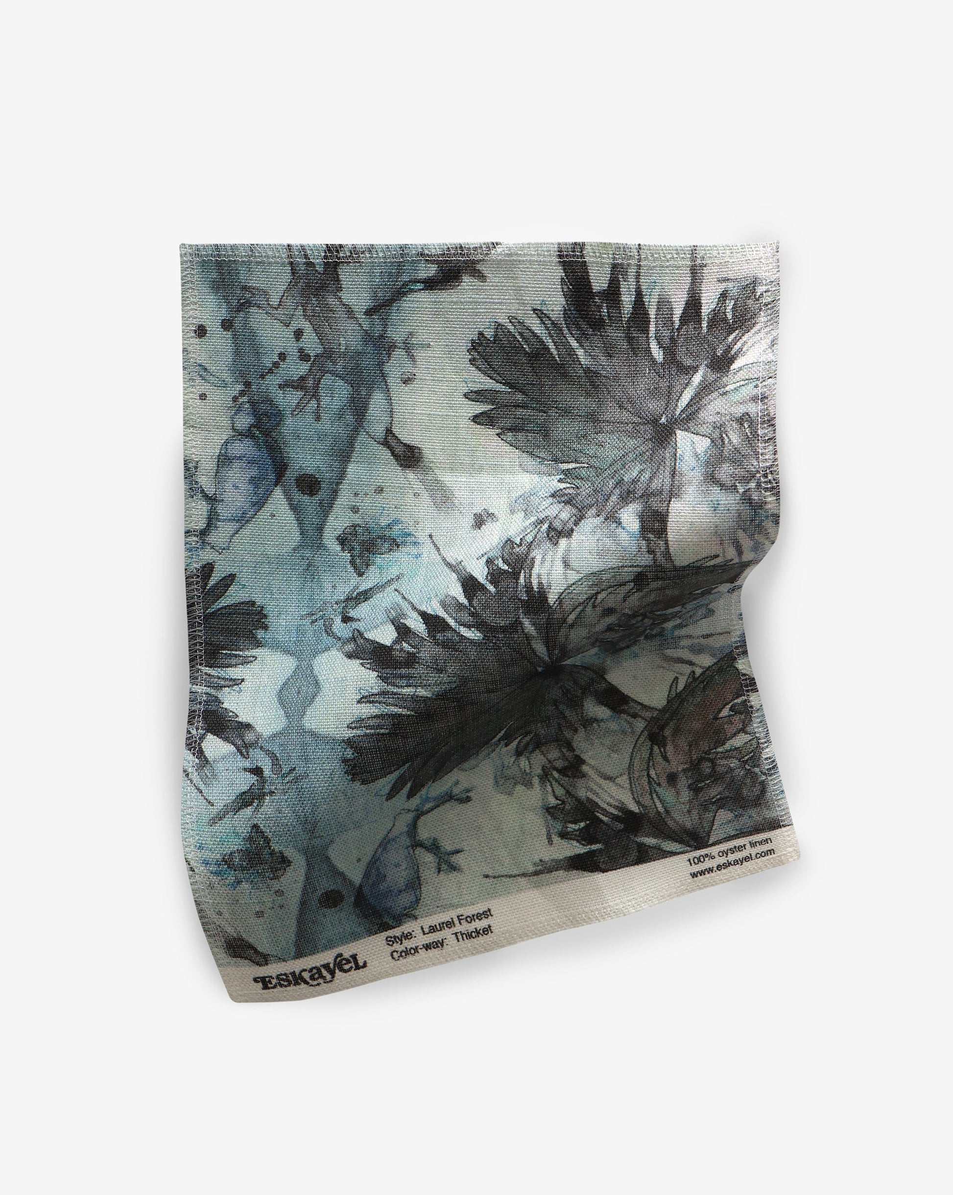 A high-end Laurel Forest Fabric with a tropical atmosphere in blue and black pattern