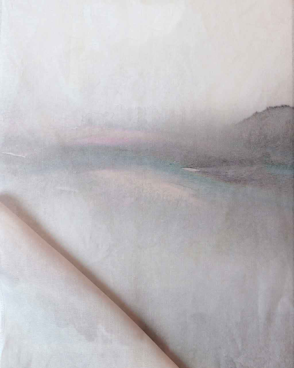 A painting from Eskayel's Lily's View Fabric Dusk Collection on a white sheet of paper