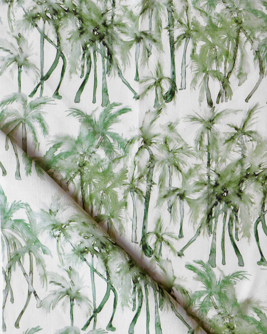 A high-end Palm Dance Fabric with a luxury Palm Dance pattern featuring palm trees.
