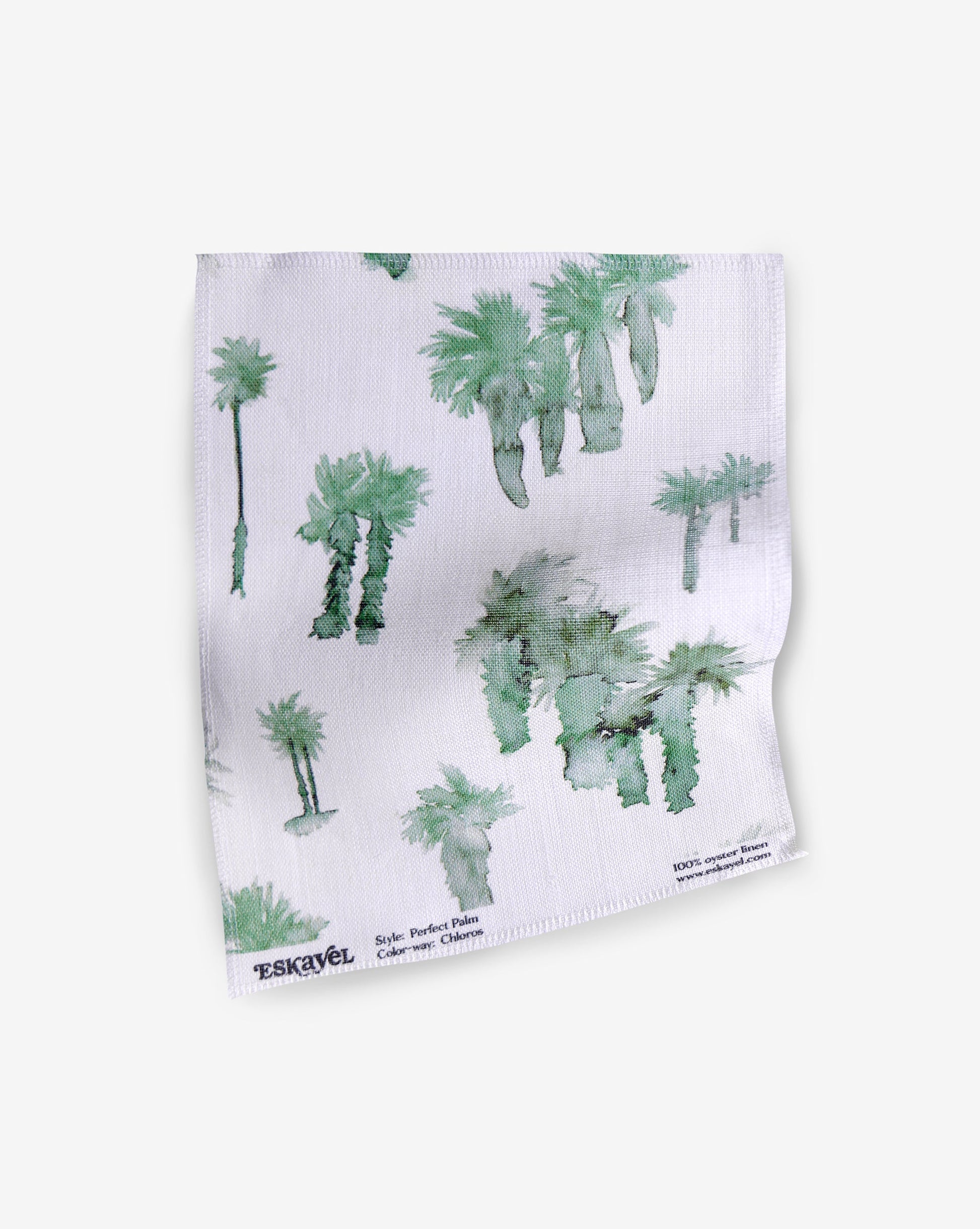 A luxurious Perfect Palm Fabric Chloros with palm trees in a watercolor style