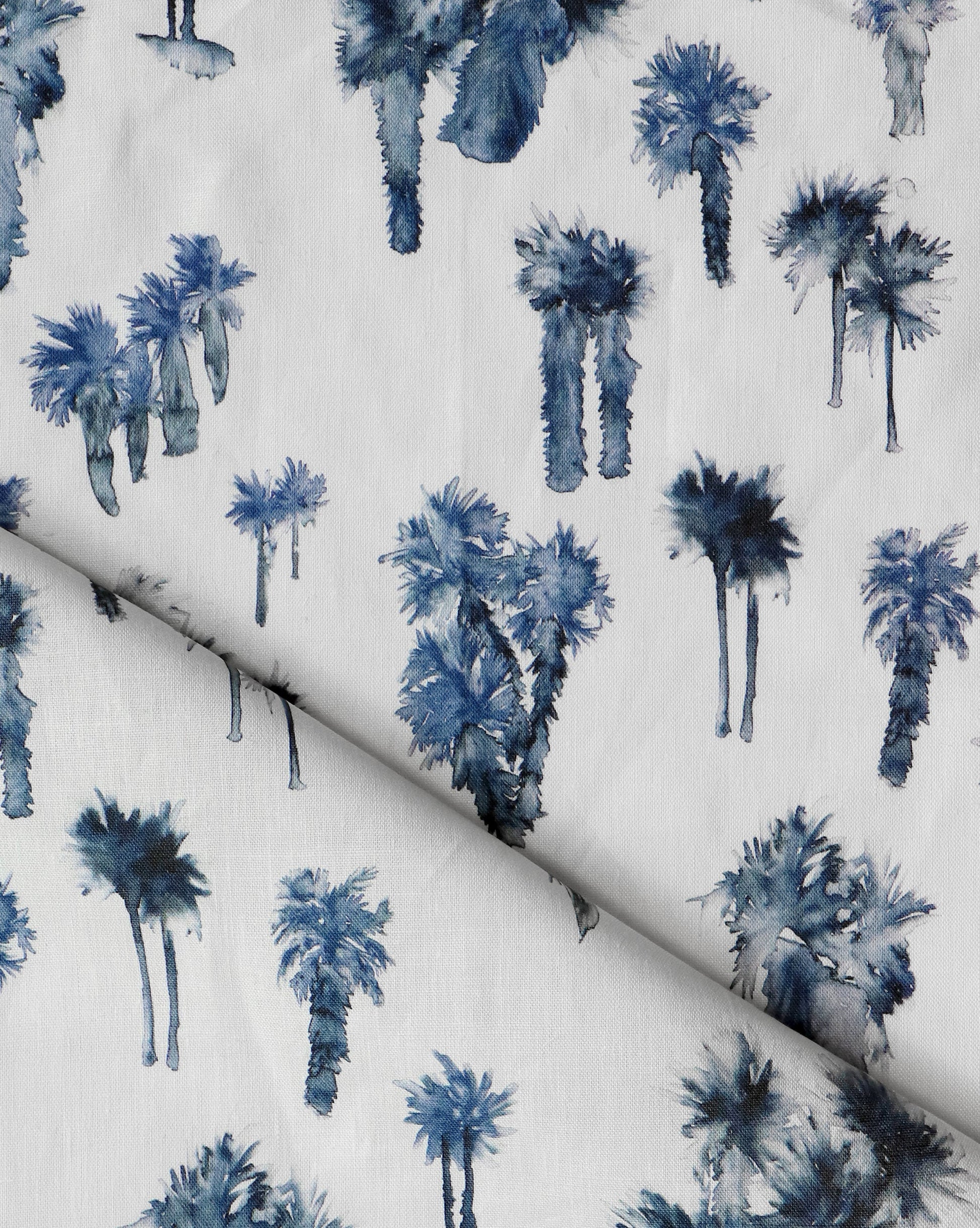 A luxurious Perfect Palm Fabric Midnight featuring palm trees in a watercolor style