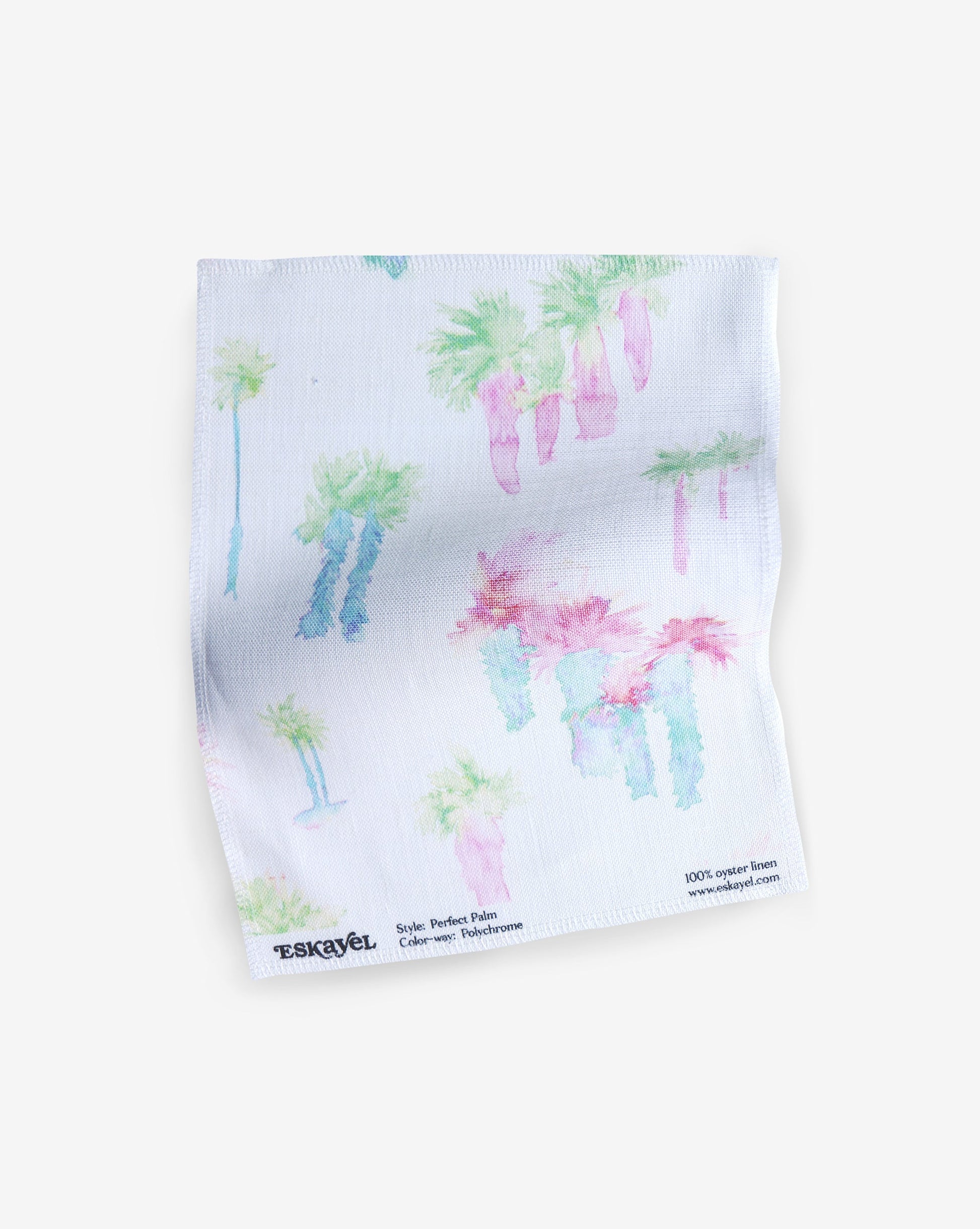 A luxury Perfect Palm Fabric Polychrome with palm trees in a watercolor style