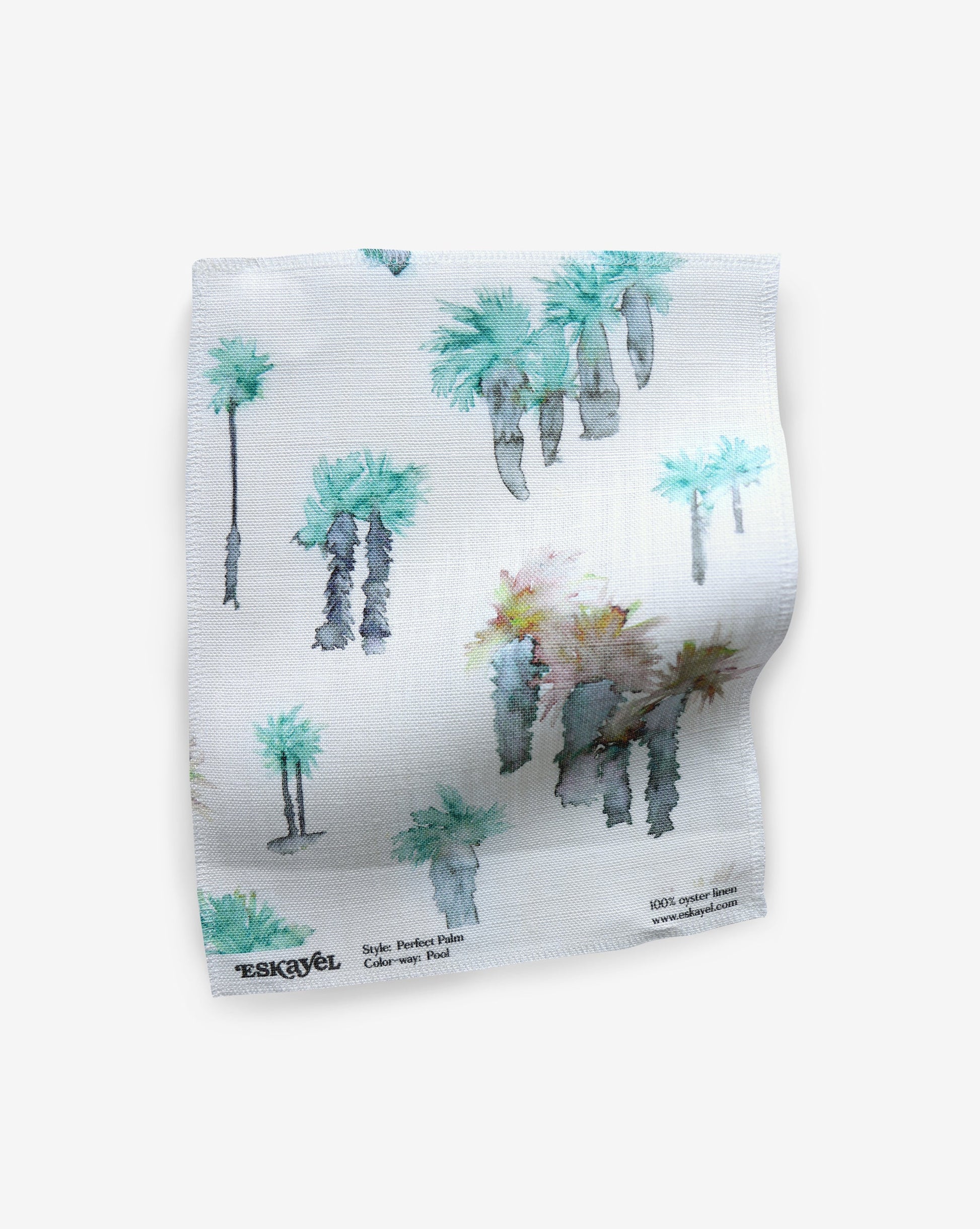 This Perfect Palm Fabric Pool has palm trees in a watercolor style