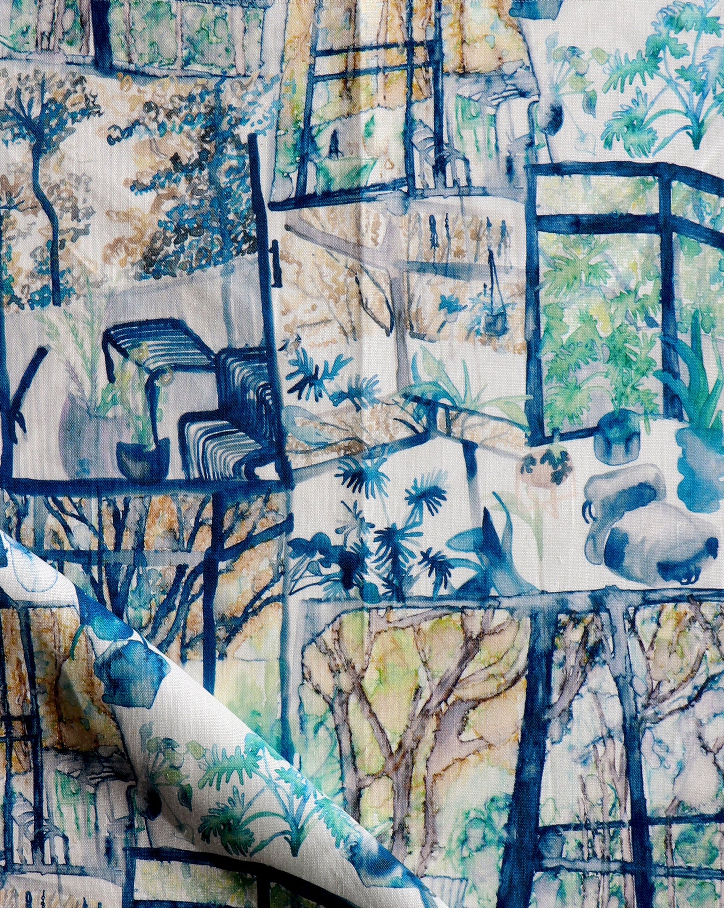 A Quotidiana Fabric Twilight with images of trees and flowers