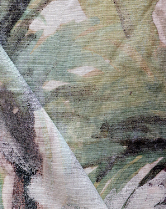 A close up of a Regalo di Dio Fabric Verde with a Regalo Di Dio painting on it