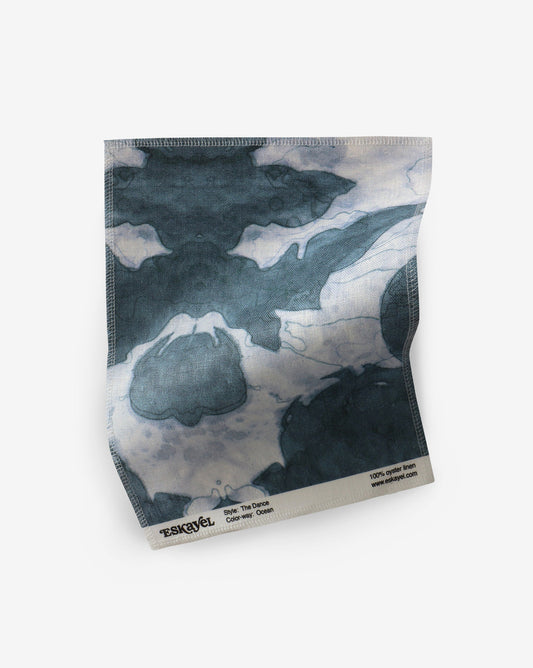 a Dance Fabric Sample Ocean, a blue and white fabric with a skull on it can be obtained