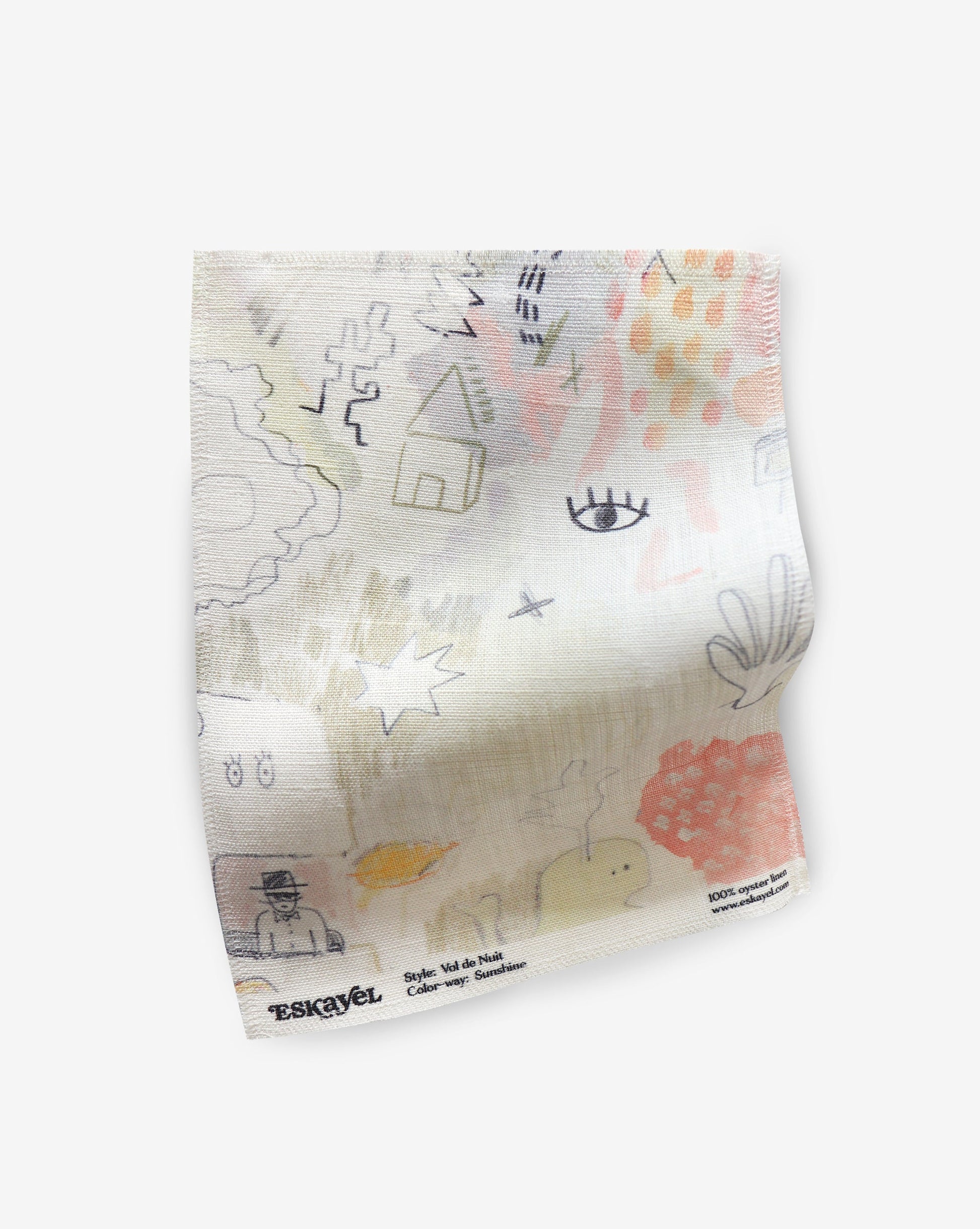 A Vol de Nuit Fabric Sunshine napkin with a drawing on it made from luxury fabric
