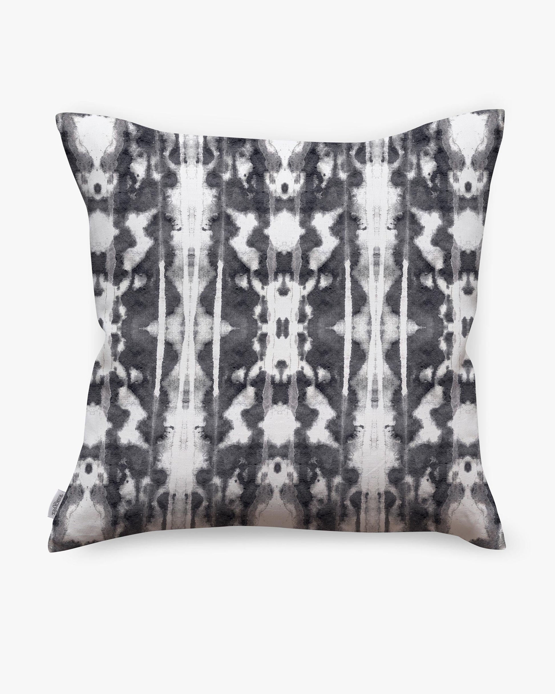 A Biami Pillow Black with a Biami pattern, made from high-end fabric