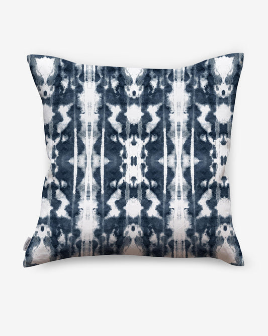 A blue and white Biami Pillow Nila with an abstract Biami pattern design