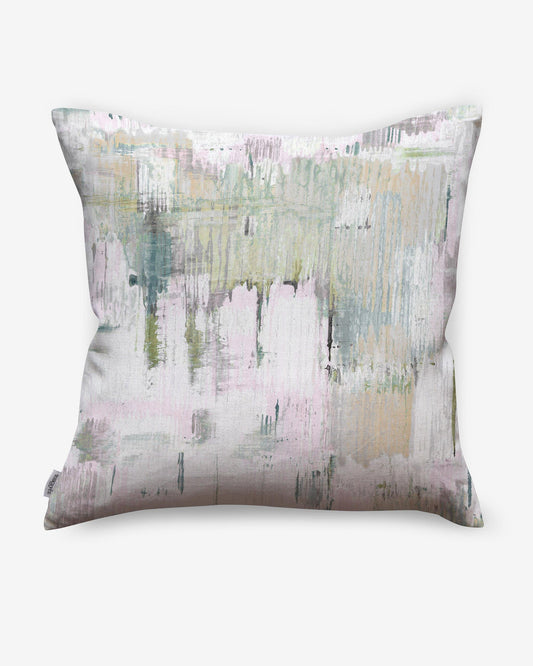 A Cherifia Pillow adorned with a Cherifia pattern, showcasing a pink and green abstract painting