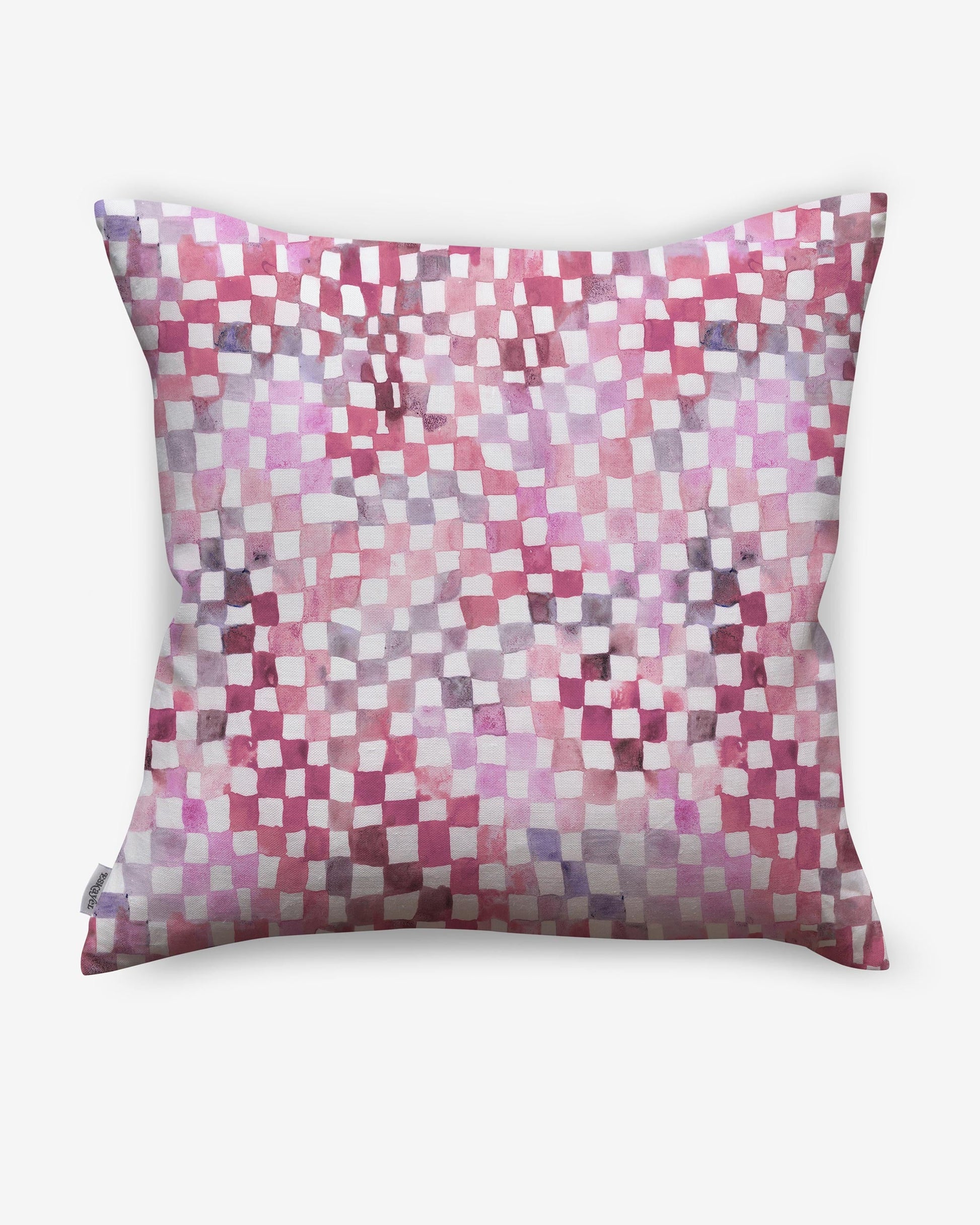A Chess Pillow Coral pillow with a checkerboard pattern in an improvisational design