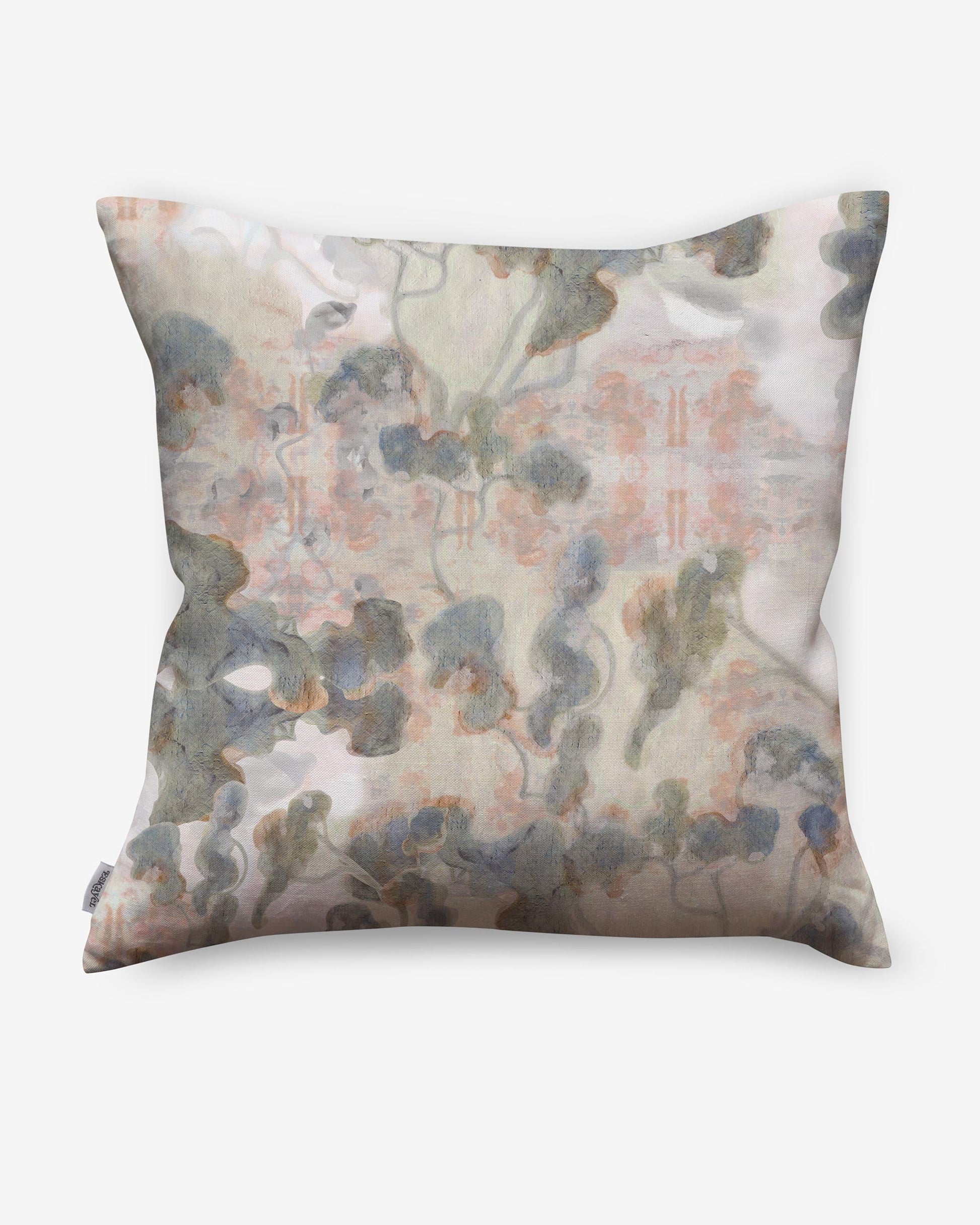 A luxury Clemente Pillow from the Presidio Collection with an abstract painting on it.
