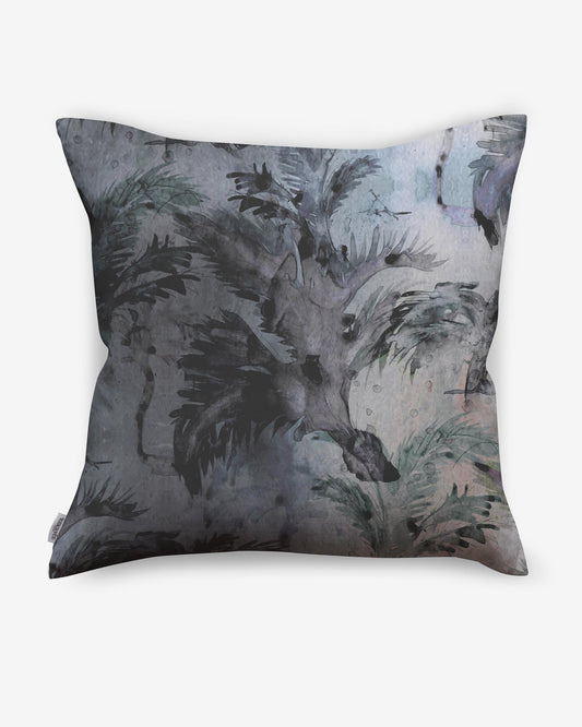 A pillow with a black and white Cocos Pillow Dove painting on it