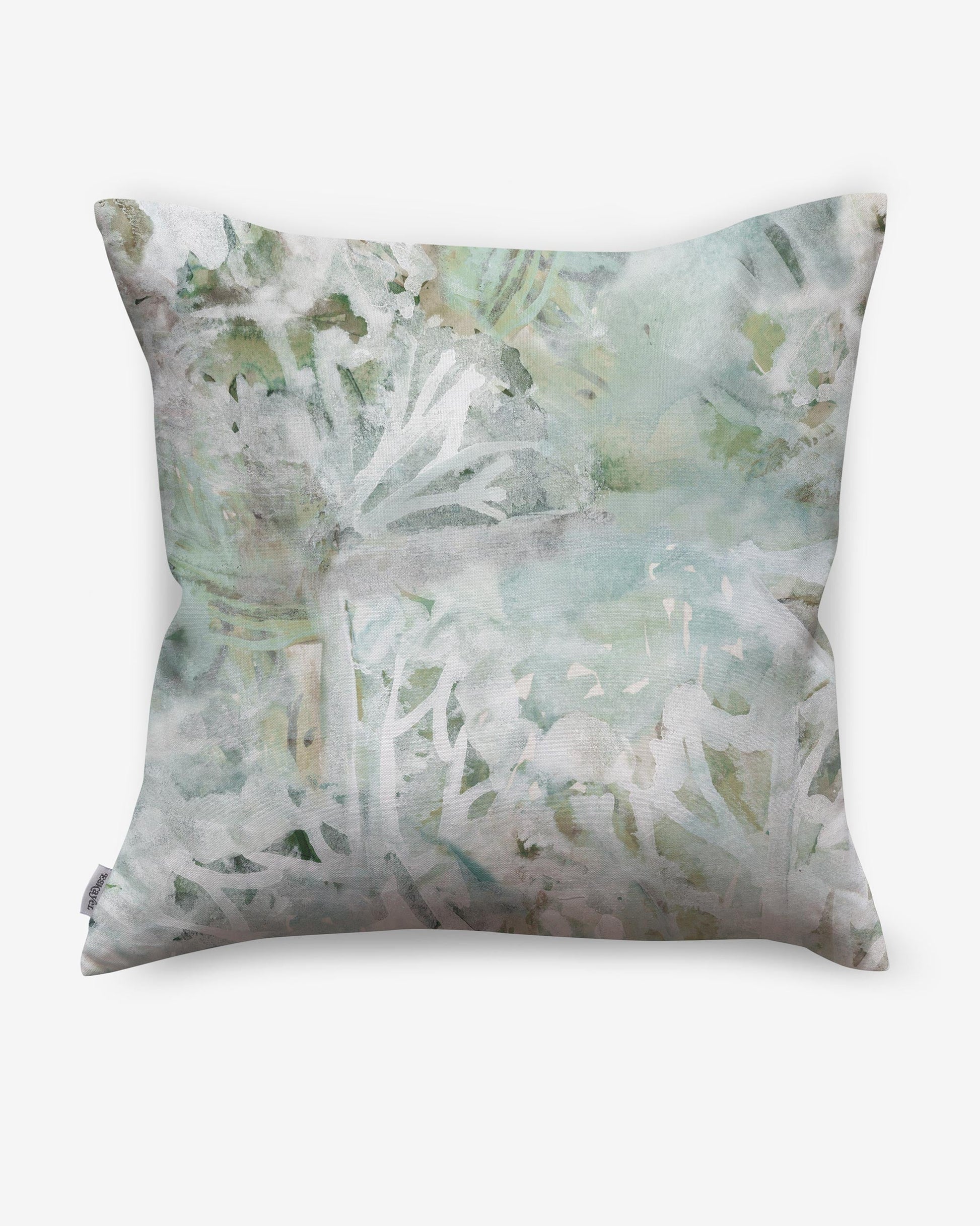 A Cortile Pillow||Verde with a watercolor painting on it.