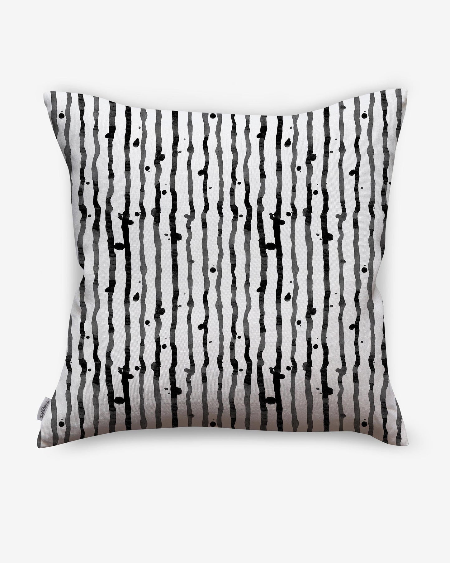 A luxurious high-end Drippy Stripe Pillow||Slate with black and white Drippy Stripe on it.