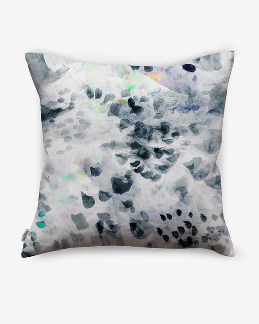 A Felidae Pillow Flint with a black and white abstract pattern on luxury fabric