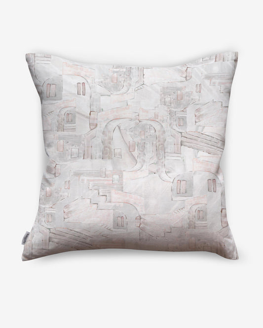 A La Scala Pillow Shell with a pink and white pattern, inspired by La Scala limestone towns