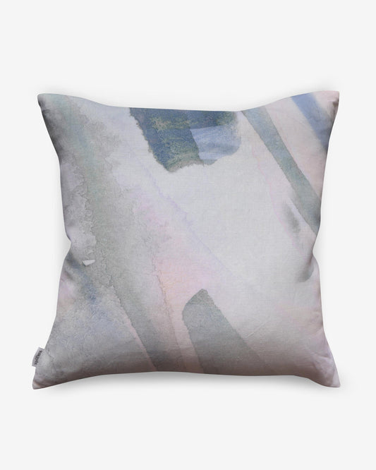 A Lily's View Pillow Dusk One with a watercolor painting on it