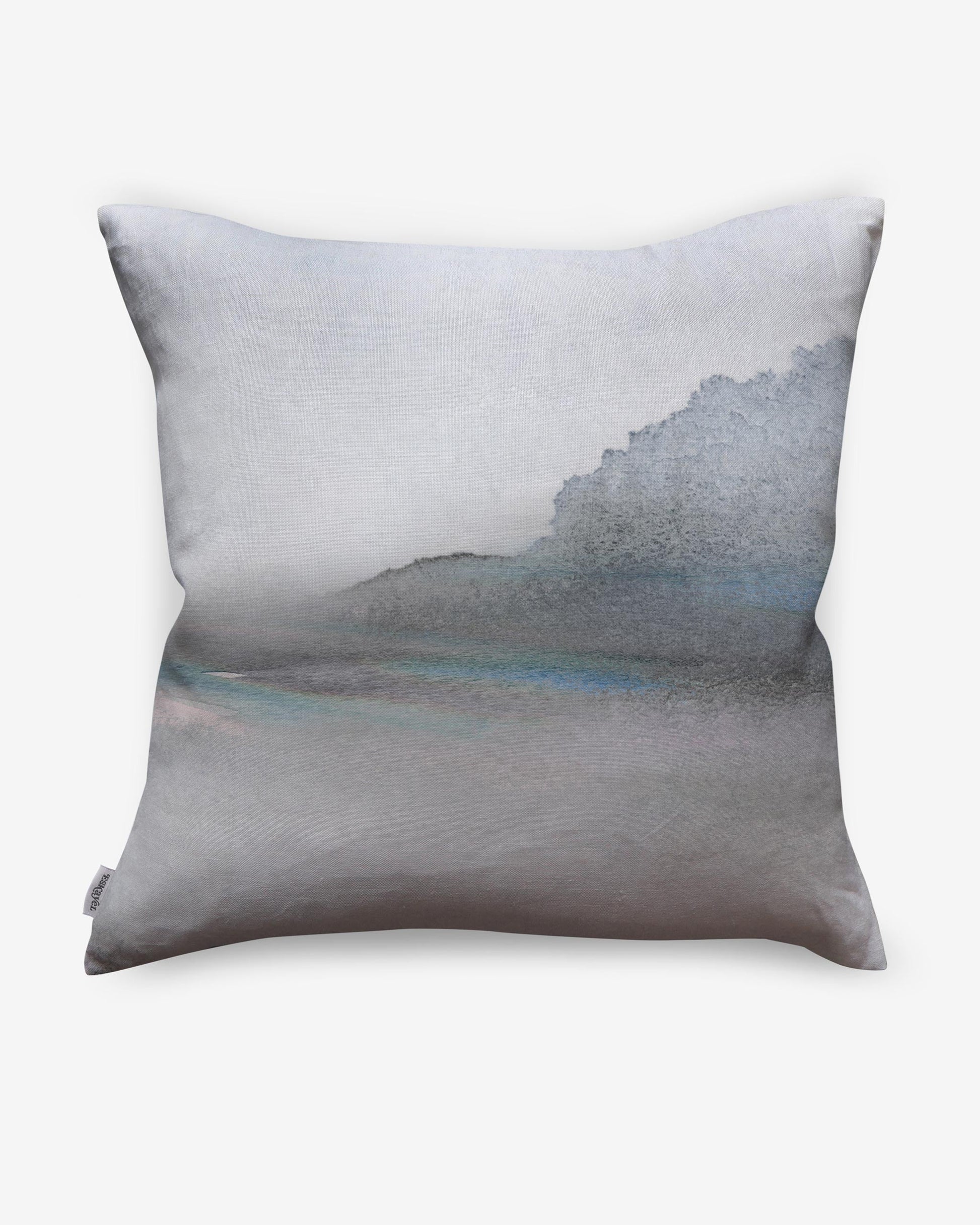 A Lily's View Pillow Dusk Two with an image of a mountain from Lily's View Collection