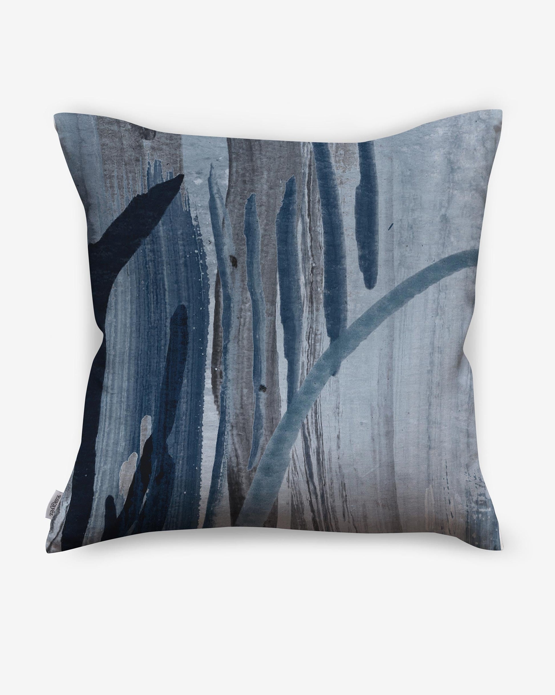 A pillow with a luxurious blue and gray painting inspired by Majorelle gardens in Morocco, named Majorelle Pillow Cyrrus