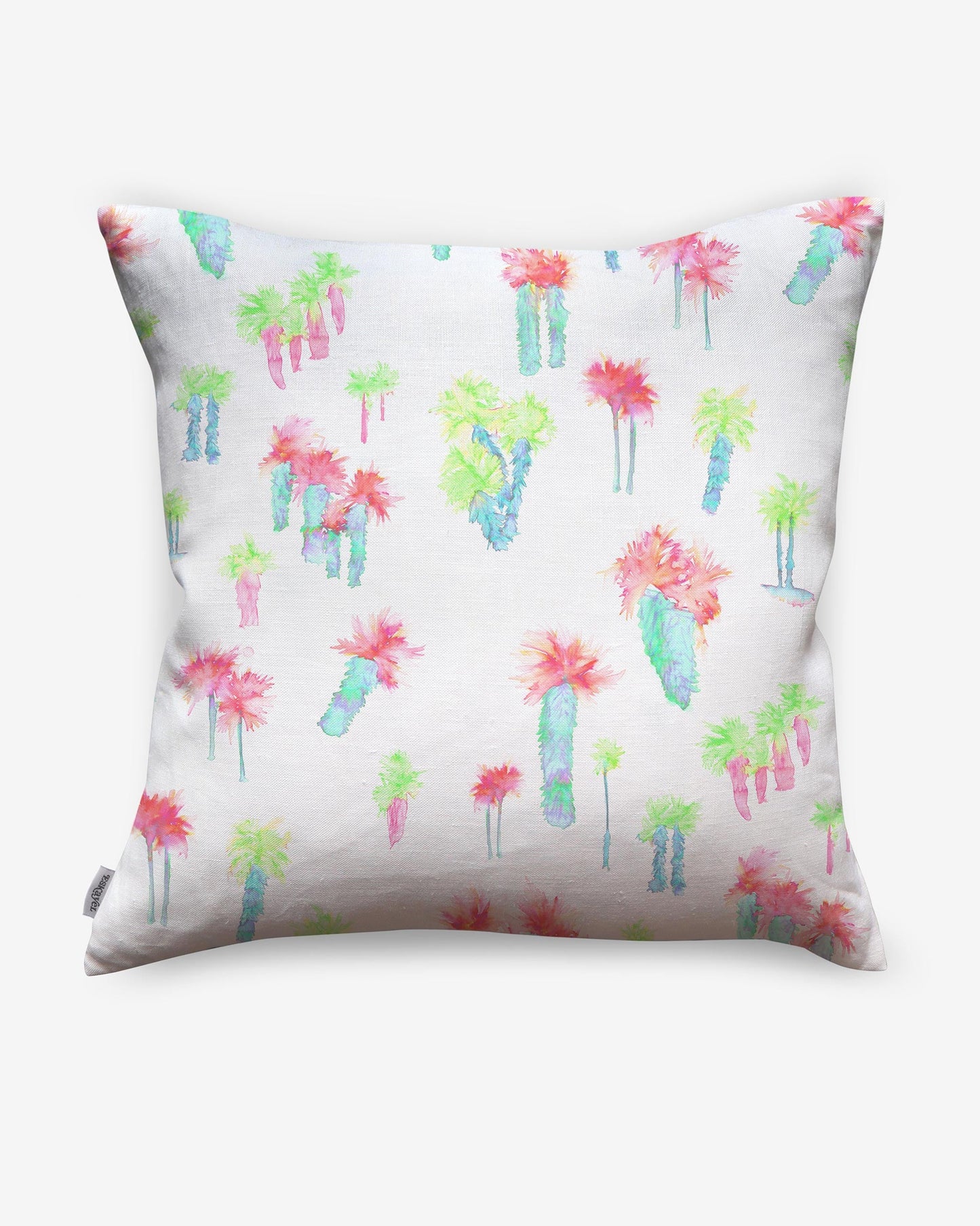 A luxury Perfect Palm Pillow with colorful cactus trees in a watercolor style
