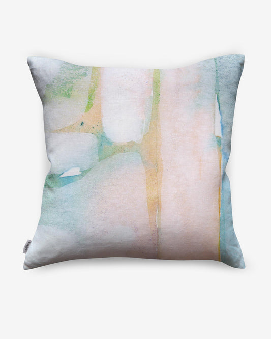 A luxury fabric pillow featuring a watercolor painting from Eskayel studio, the Portico Two