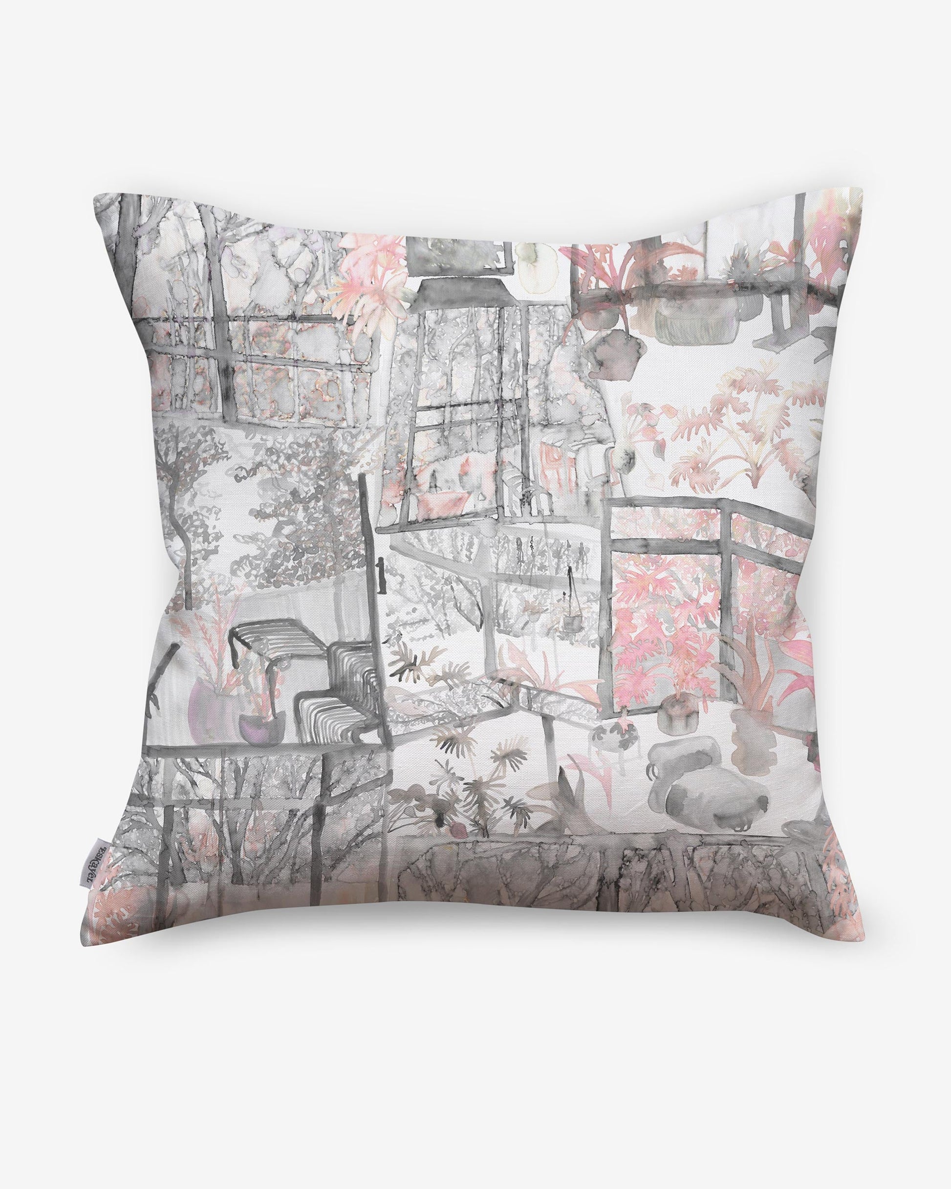 A Quotidiana Pillow Pink Island with a pink painting on it